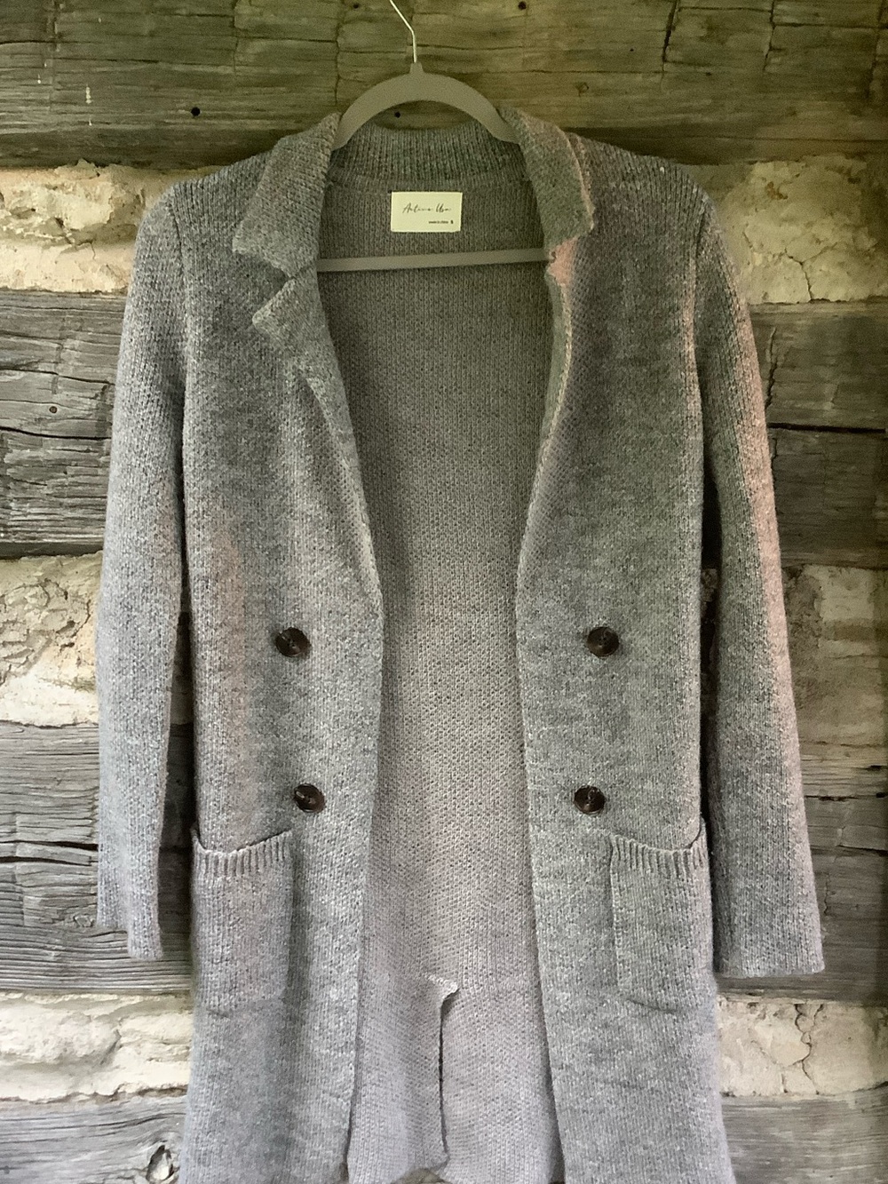 Active USA Double-Breasted Gray Knit Cardigan Coatigan - Picture 2 of 10